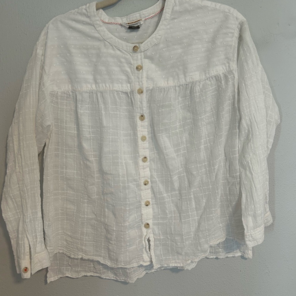 Anthropologie White Textured Button-Up Tunic - image 1